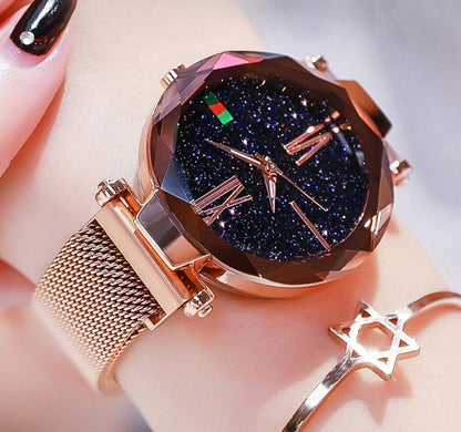 Starry Sky Women's Watch With Magnet Mesh And Diamond Quartz Watch