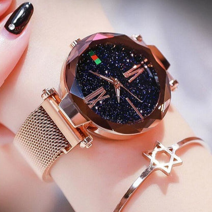 Starry Sky Women's Watch With Magnet Mesh And Diamond Quartz Watch