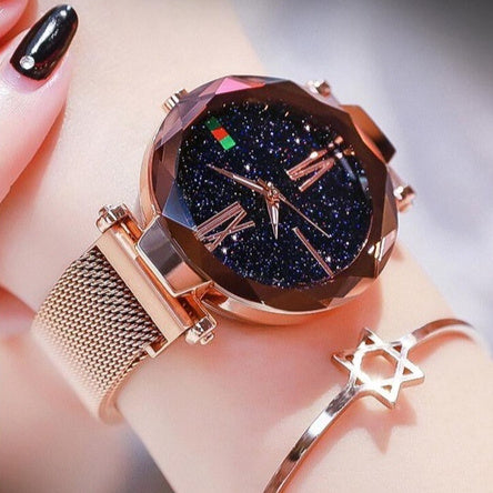 Starry Sky Women's Watch With Magnet Mesh And Diamond Quartz Watch